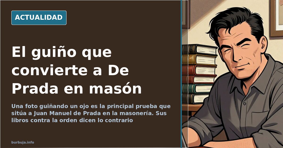 Escritor católico de mediana edad junto a símbolos de la masonería, retratado en clave editorial periodística