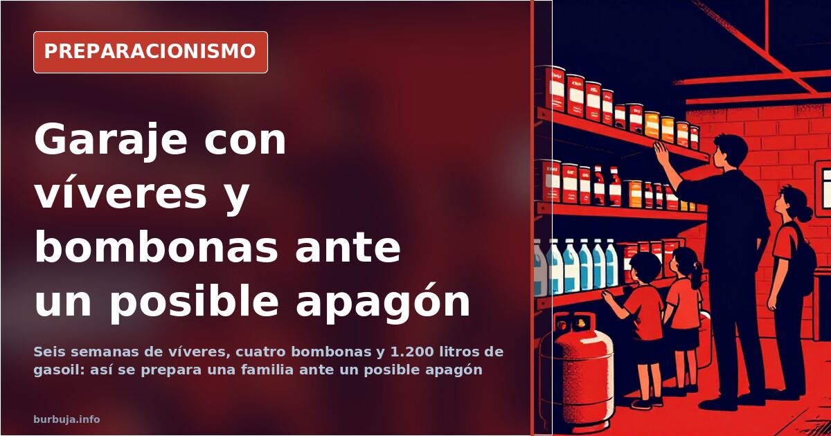 Bombonas de butano y cajas de víveres almacenadas en el garaje de una vivienda para prepararse ante un posible apagón