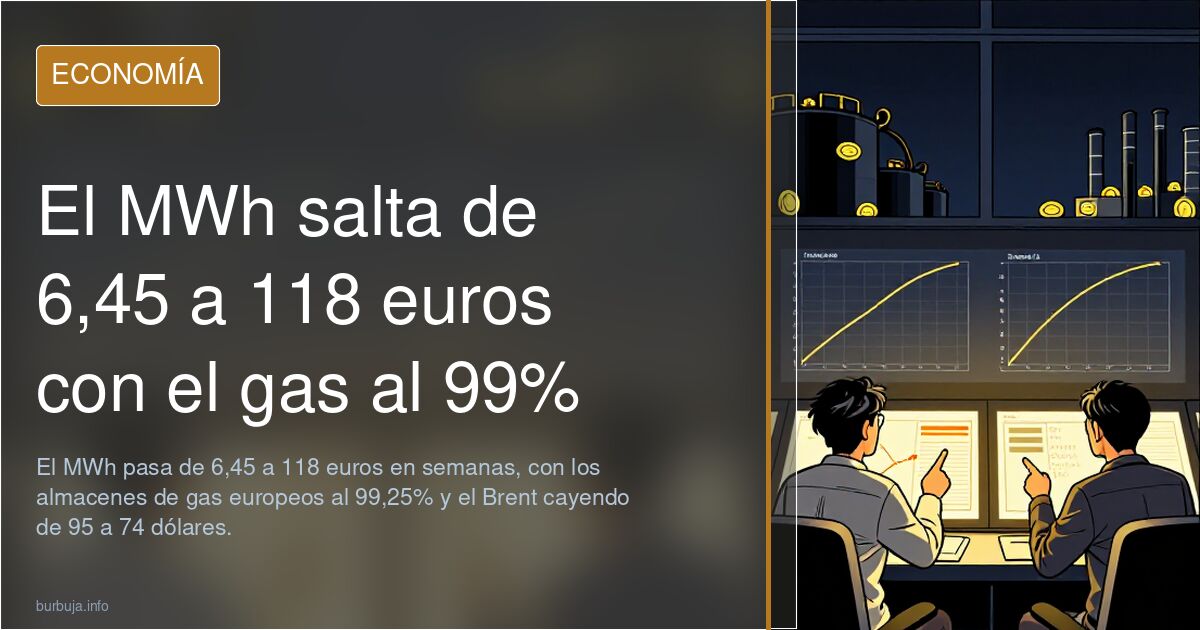 El MWh salta de 6,45 a 118 euros con el gas al 99%