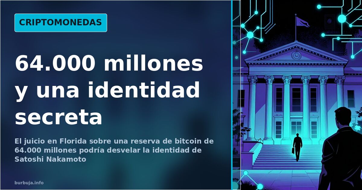 Nodos de red blockchain y circuitos en cian y violeta, símbolo de la identidad oculta de Satoshi Nakamoto