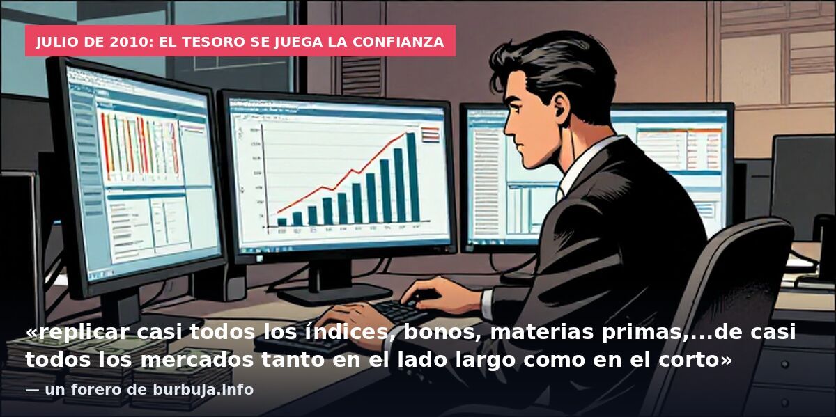 Julio de 2010: el Tesoro se juega la confianza: «replicar casi todos los índices, bonos, materias primas,...de casi todos los mercados tanto en el lado largo como en el corto» — un forero de burbuja.info