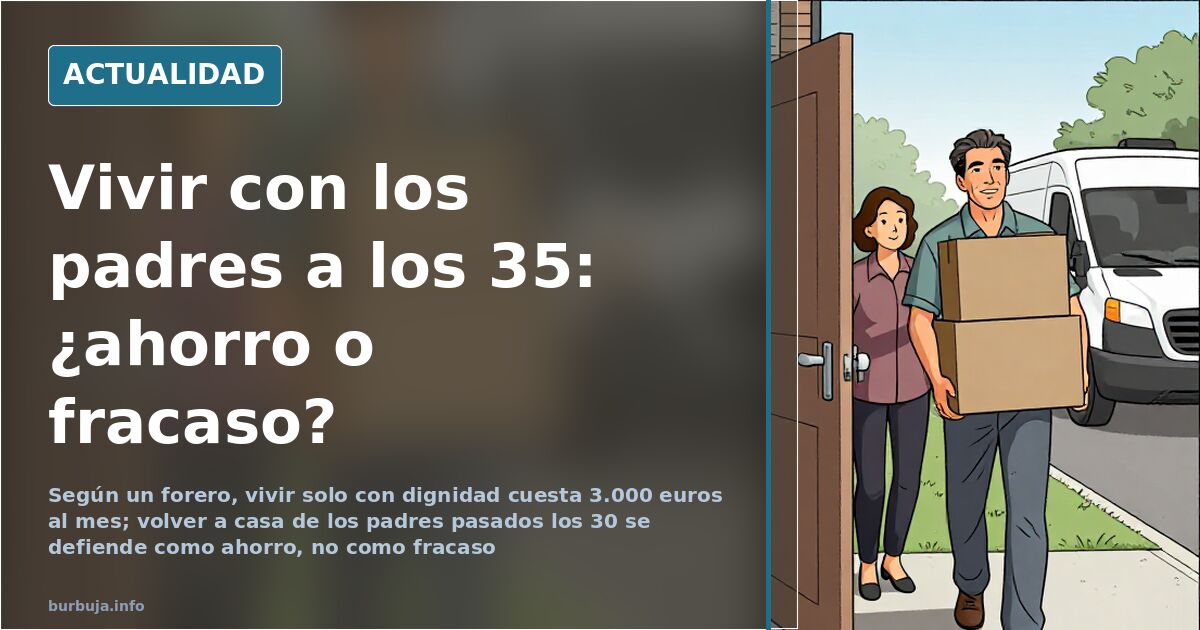 Adulto trabajando en el salón de la casa familiar, escena del casapapis español