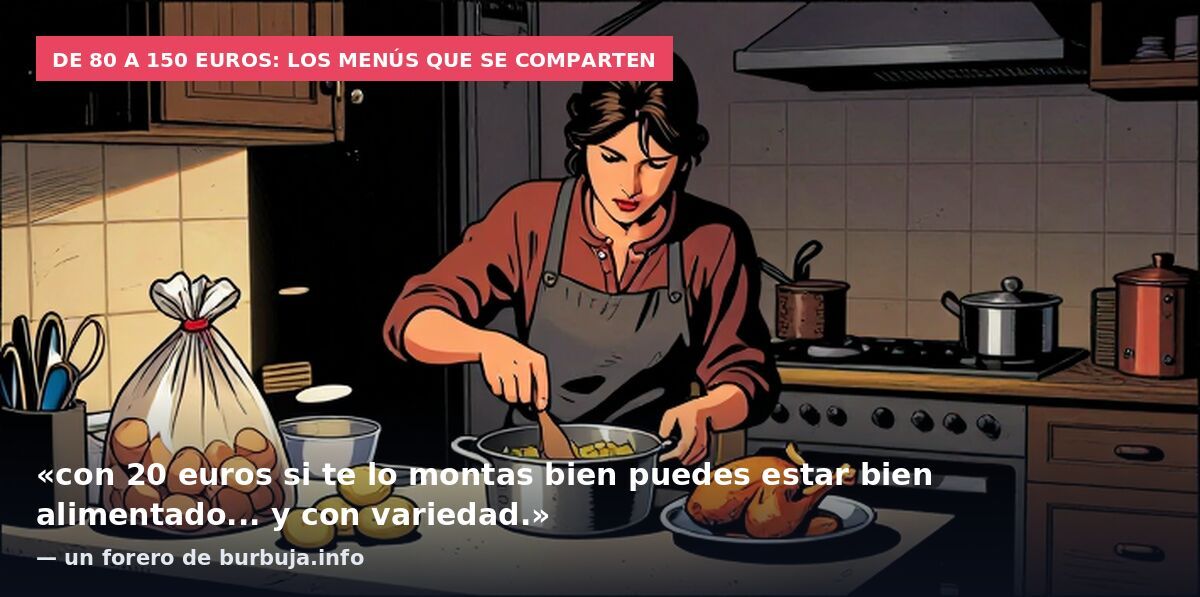 De 80 a 150 euros: los menús que se comparten: «con 20 euros si te lo montas bien puedes estar bien alimentado... y con variedad.» — un forero de burbuja.info