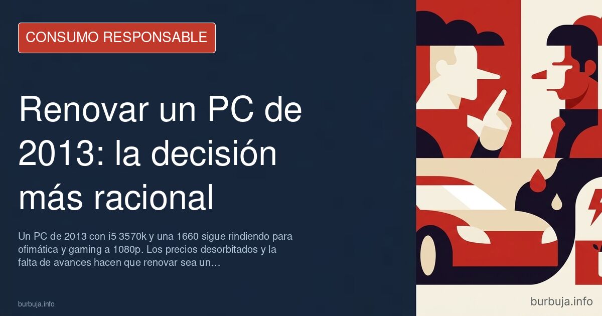 Equipo informático antiguo: torre, teclado y monitor, símbolo de la decisión de no renovar el ordenador