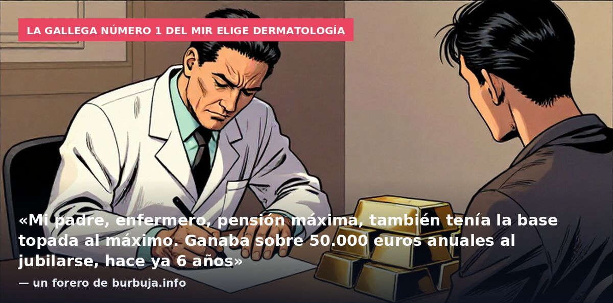 La gallega número 1 del MIR elige dermatología: «Mi padre, enfermero, pensión máxima, también tenía la base topada al máximo. Ganaba sobre 50.000 euros anuales al jubilarse, hace ya 6 años» — un forero de burbuja.info