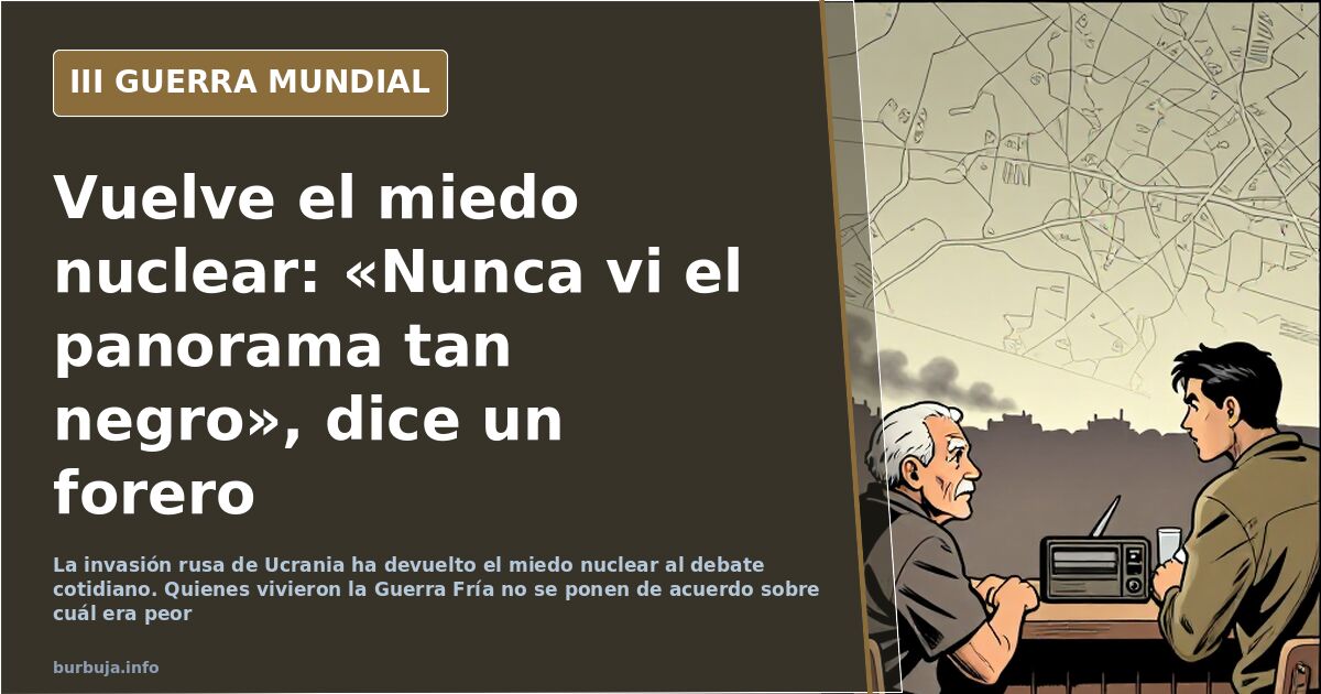 Ilustración en tonos desaturados de un mapa de España con siluetas de bases militares y humo lejano en el horizonte por la am