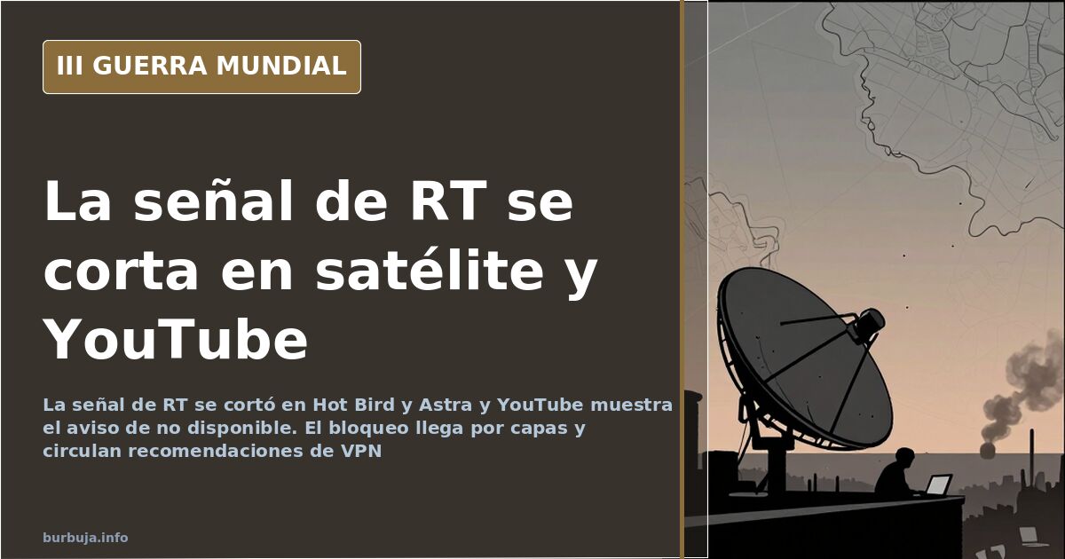 Antena parabólica orientada a los satélites Astra y Hot Bird tras el corte de la señal de Russia Today en Europa