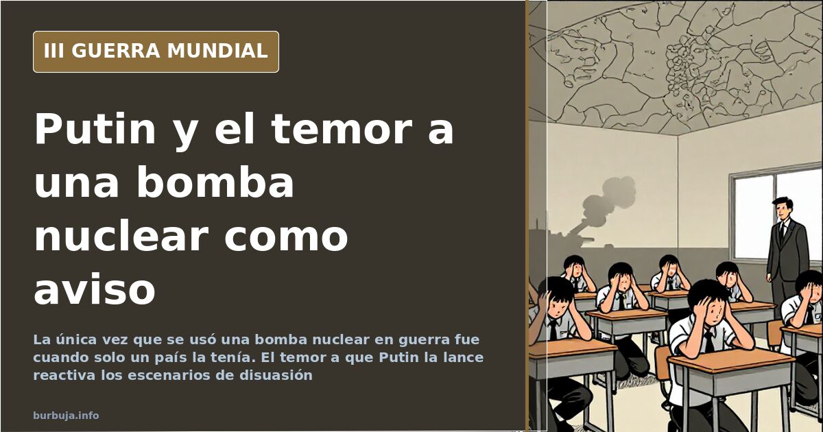 Mapa europeo desaturado con siluetas de equipo militar y humo en el horizonte, ilustrando el temor a un ataque nuclear