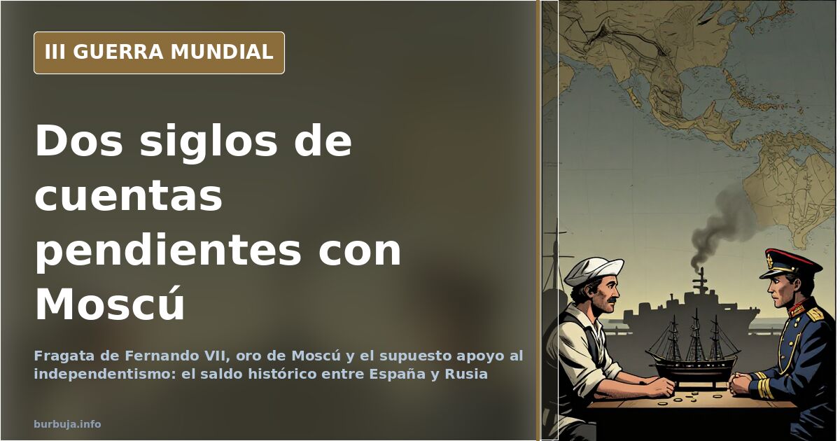 Mapa de Europa y siluetas de buques de guerra evocando la tensión histórica entre España y Rusia