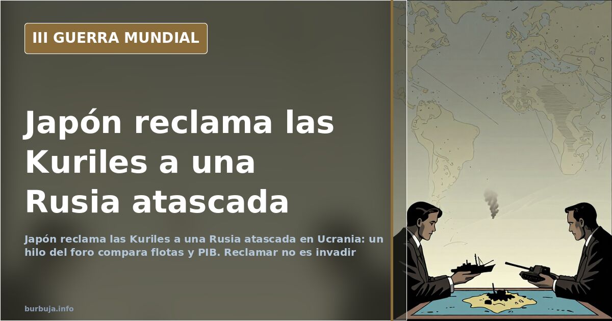 Mapa del archipiélago de las islas Kuriles con siluetas de destructores japoneses y rusos frente a la costa bajo un cielo des