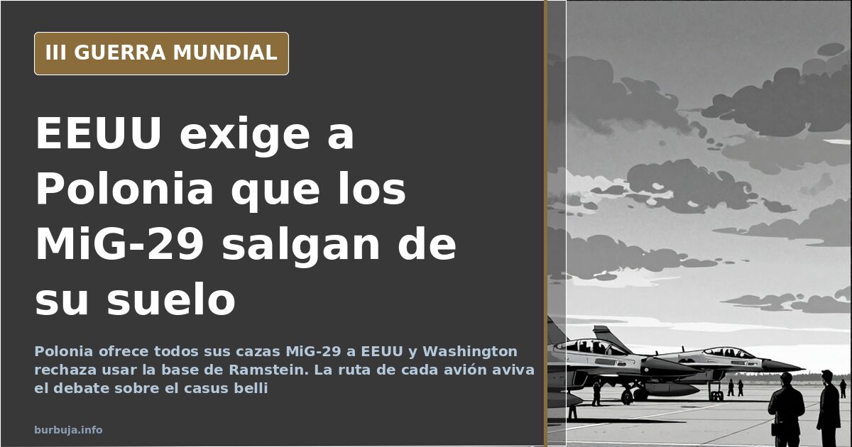 Cazas MiG-29 estacionados en una base aérea polaca con la disputa por el traspaso de aviones a Ucrania al fondo