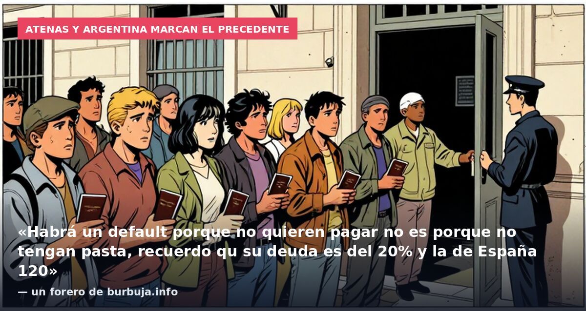 Atenas y Argentina marcan el precedente: «Habrá un default porque no quieren pagar no es porque no tengan pasta, recuerdo qu su deuda es del 20% y la de España 120» — un forero de burbuja.info