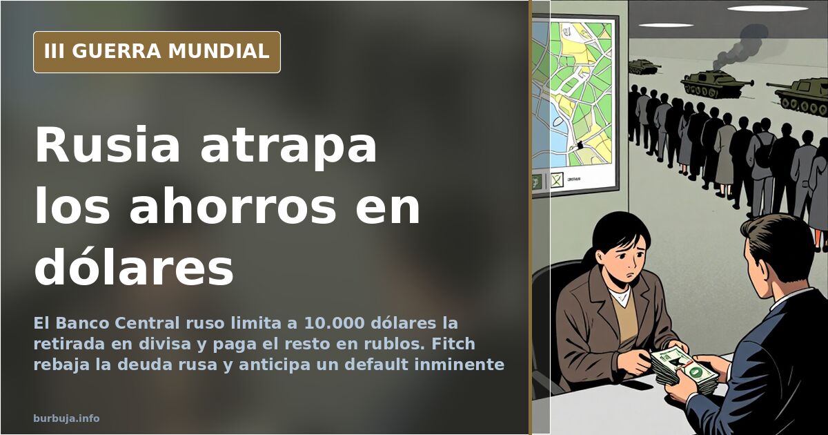 Corralito en Rusia: sede del banco central y ventanillas con el límite de 10.000 dólares para retirar divisas