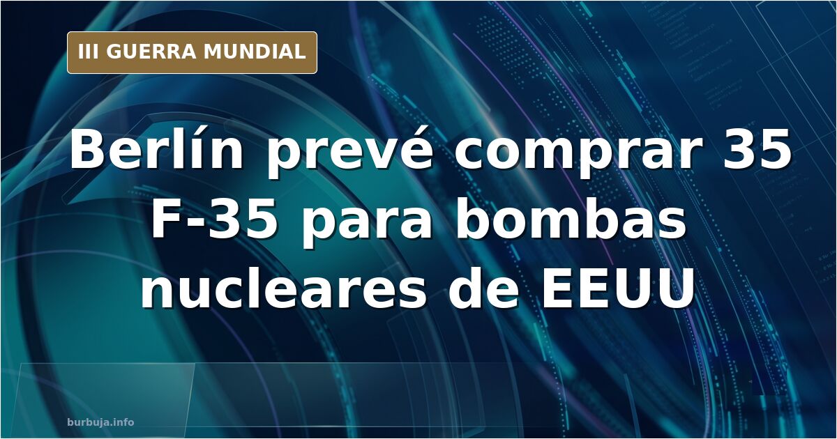 Cazas F-35 en una base aérea alemana con un mapa militar de Europa y siluetas de aviones al fondo