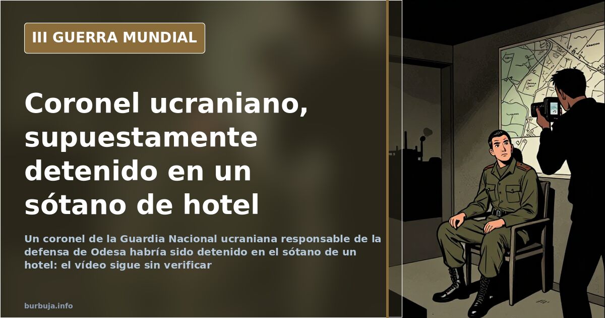 Silueta de un coronel ucraniano de Odesa ante un mapa y humo lejano al fondo, ilustración sobria y desaturada