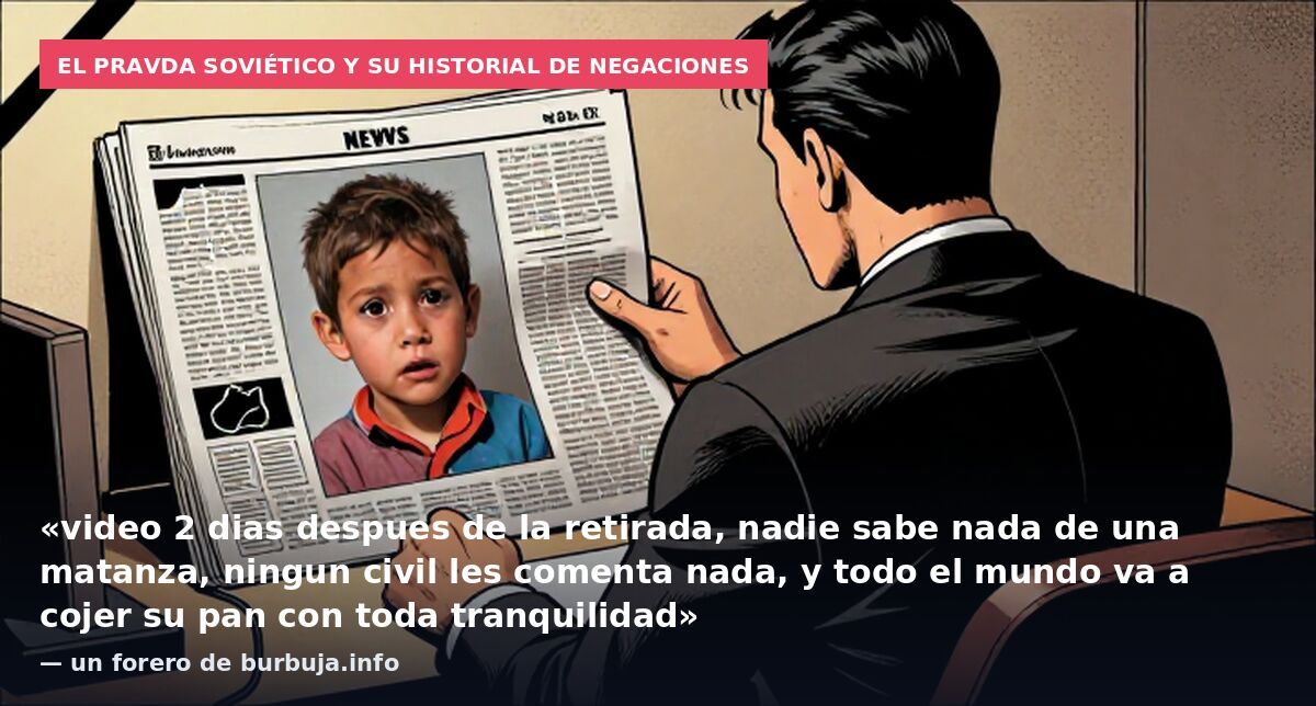 El Pravda soviético y su historial de negaciones: «video 2 dias despues de la retirada, nadie sabe nada de una matanza, ningun civil les comenta nada, y todo el mundo va a cojer su pan con toda tranquilidad» — un forero de burbuja.info