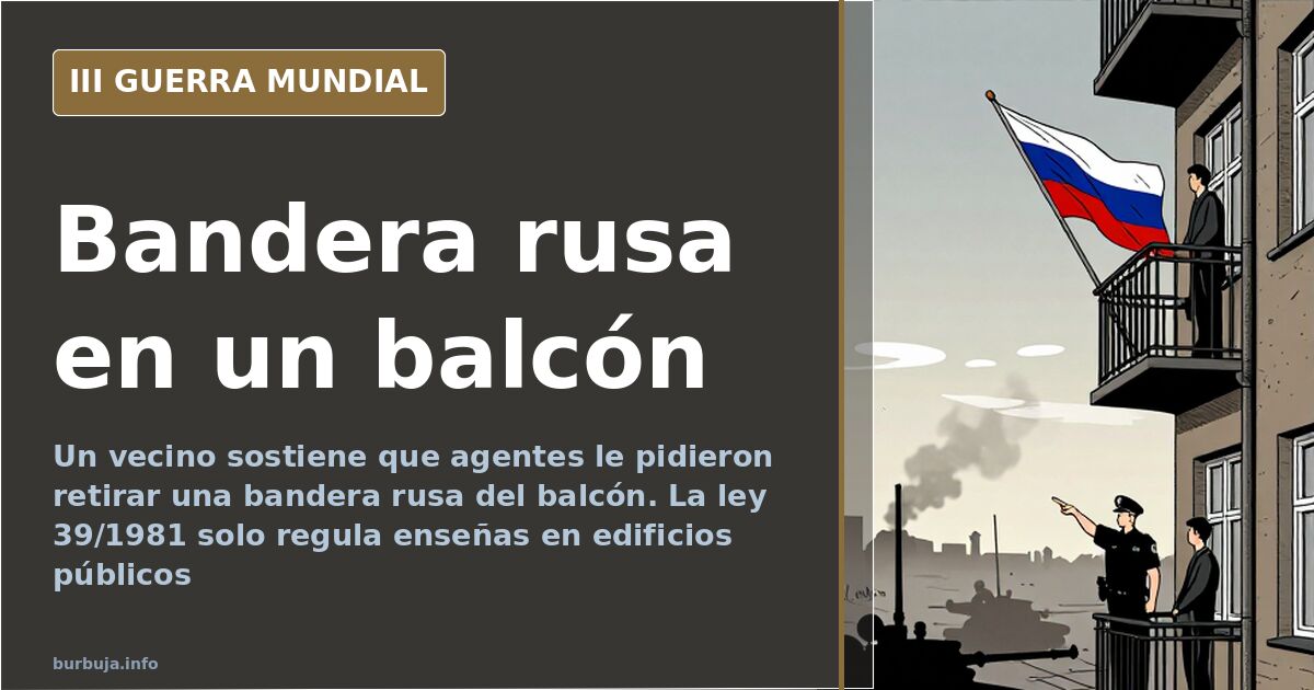 Balcón de una vivienda con una bandera rusa colgada