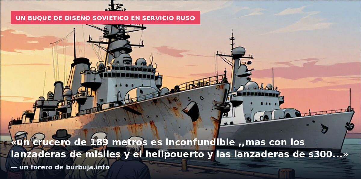 Un buque de diseño soviético en servicio ruso: «un crucero de 189 metros es inconfundible ,,mas con los lanzaderas de misiles y el helipouerto y las lanzaderas de s300...» — un forero de burbuja.info