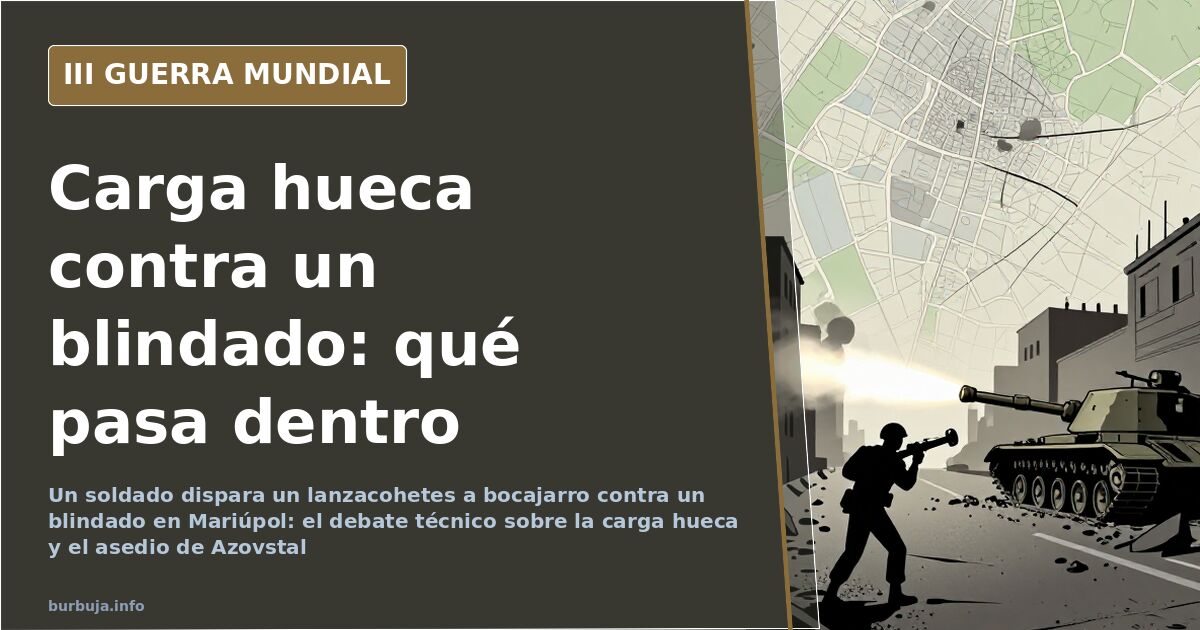 Silueta de un soldado disparando una carga hueca contra un blindado en una calle urbana en ruinas