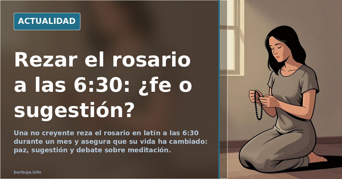 Persona rezando el rosario en latín a las 6:30 de la mañana con una radio encendida y luz tenue de amanecer en la habitación