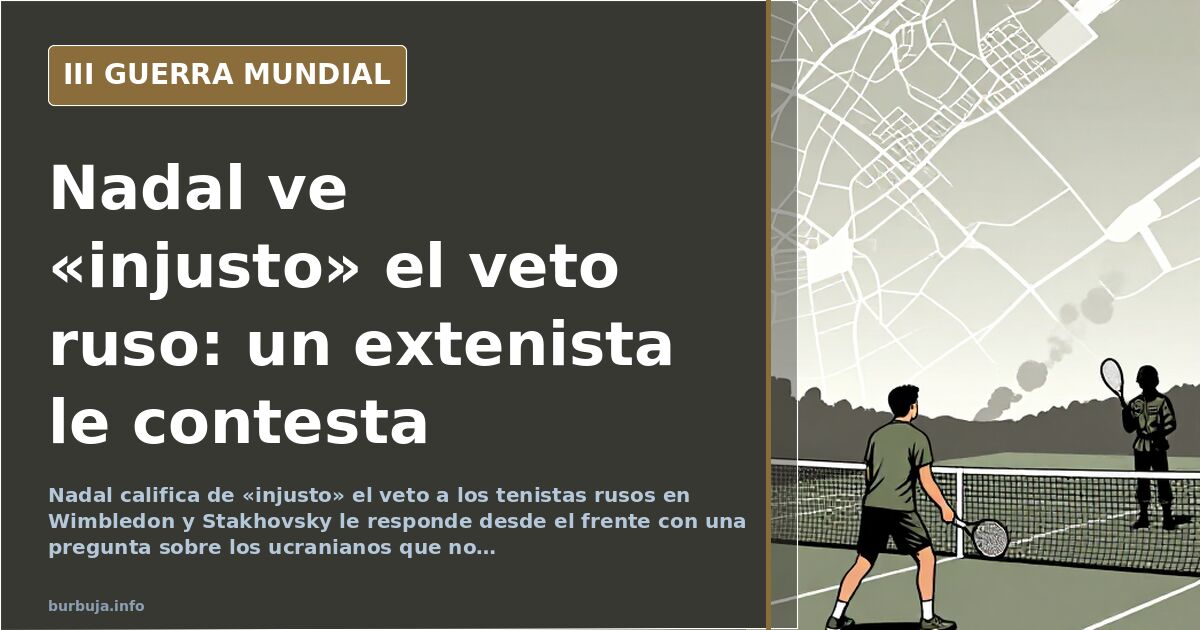 Ilustración documental desaturada con siluetas de una pista de tenis y humo lejano en el horizonte, sobre el veto a los tenis