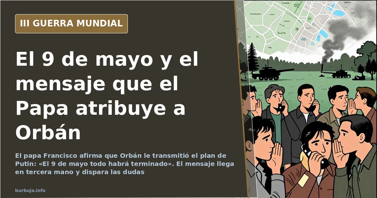 Silueta de la Plaza Roja con un desfile militar al fondo y humo en el horizonte, ilustrando la fecha del 9 de mayo