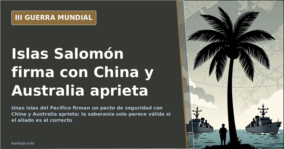 Mapa del Pacífico con las Islas Salomón señaladas y siluetas de buques en el horizonte, en ilustración documental desaturada