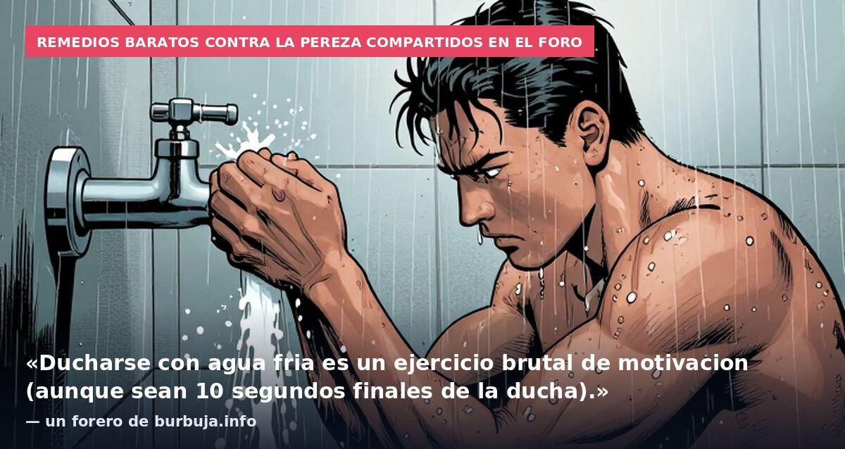 Remedios baratos contra la pereza compartidos en el foro: «Ducharse con agua fria es un ejercicio brutal de motivacion (aunque sean 10 segundos finales de la ducha).» — un forero de burbuja.info