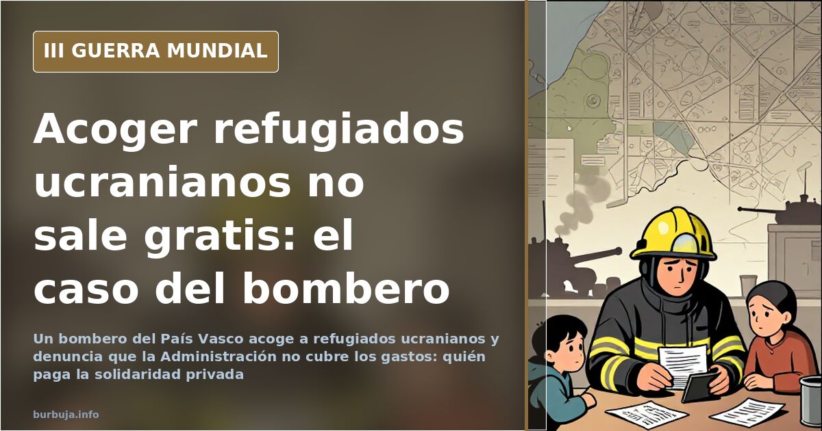 Ilustración desaturada sobre la acogida de refugiados ucranianos y el caso del bombero vasco