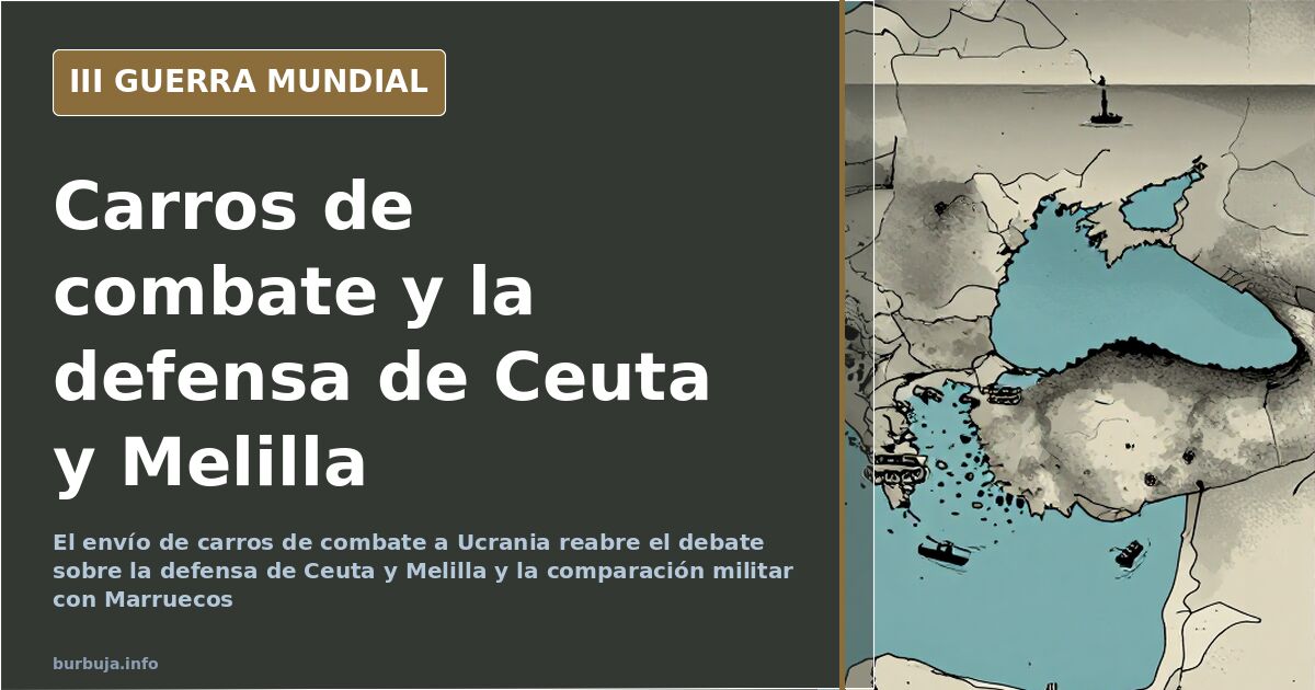 Siluetas de carros de combate sobre un mapa del Estrecho, ilustración sobre el debate de los tanques de España y Marruecos