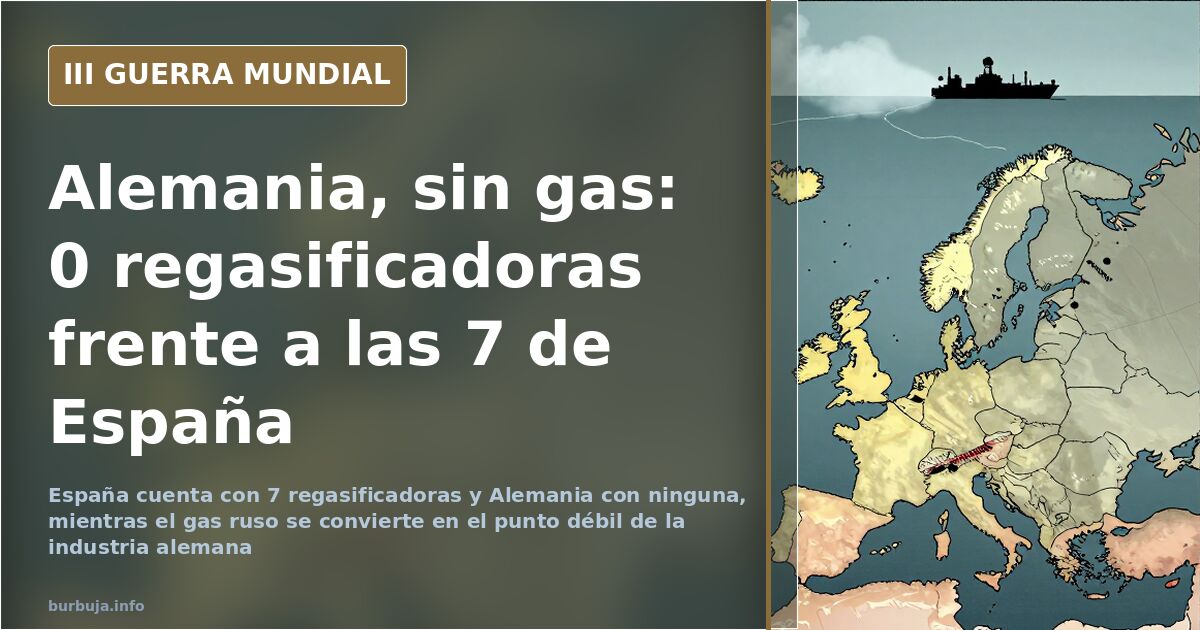 Mapa del suministro de gas en Europa con gasoductos rusos y las plantas regasificadoras de España frente a la ausencia aleman