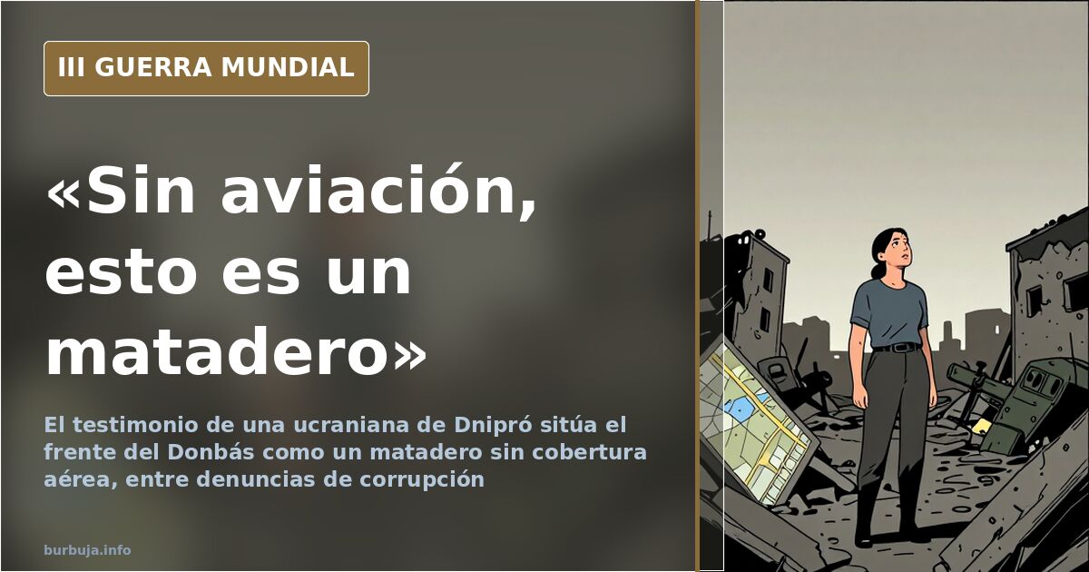 Ilustración desaturada de la guerra en el Donbás con mapa, siluetas de artillería y humo lejano en el horizonte