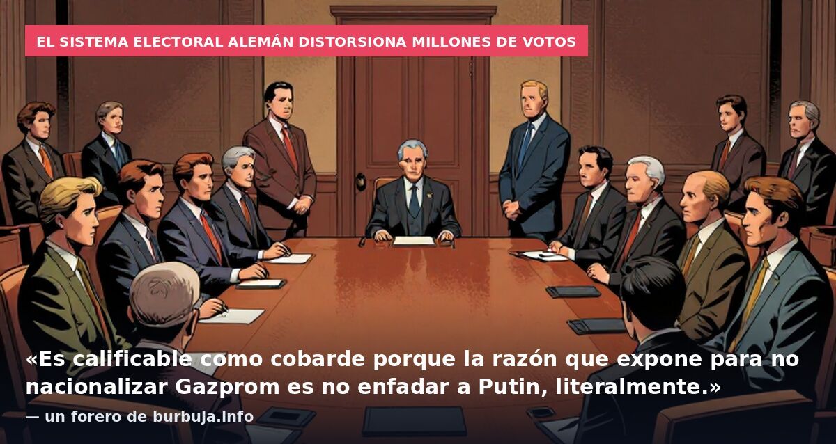 El sistema electoral alemán distorsiona millones de votos: «Es calificable como cobarde porque la razón que expone para no nacionalizar Gazprom es no enfadar a Putin, literalmente.» — un forero de burbuja.info