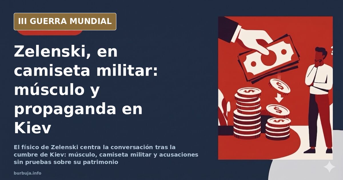 Zelenski con camiseta militar junto a líderes europeos en el encuentro de Kiev, con su físico en el centro de la conversación