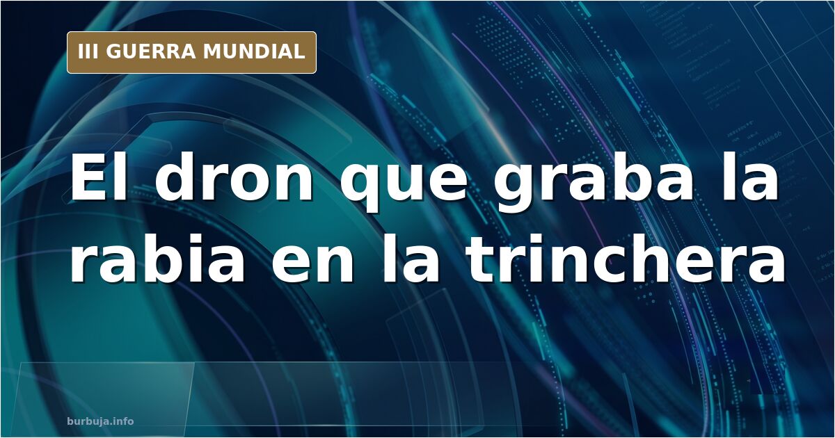 Silueta de un soldado refugiado en una trinchera mientras un dron enemigo sobrevuela y humea la artillería en el horizonte