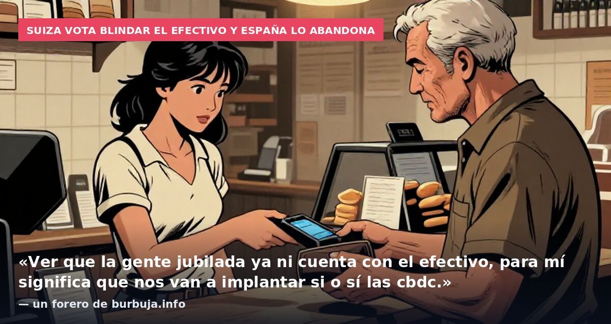 Suiza vota blindar el efectivo y España lo abandona: «Ver que la gente jubilada ya ni cuenta con el efectivo, para mí significa que nos van a implantar si o sí las cbdc.» — un forero de burbuja.info