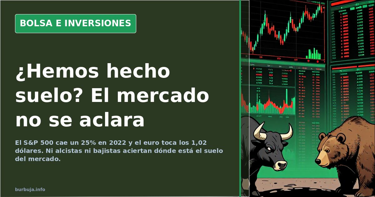 Gráfico de velas japonesas del S&P 500 en descenso sobre fondo oscuro, ilustrando la caída del 25% en 2022 y la búsqueda del 