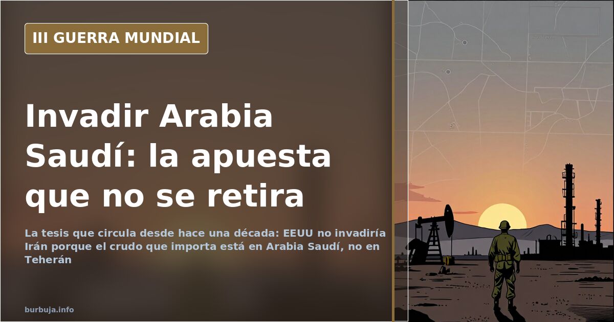 Mapa del golfo Pérsico con siluetas de buques y humo en el horizonte, ilustración de la posible invasión de Arabia Saudí