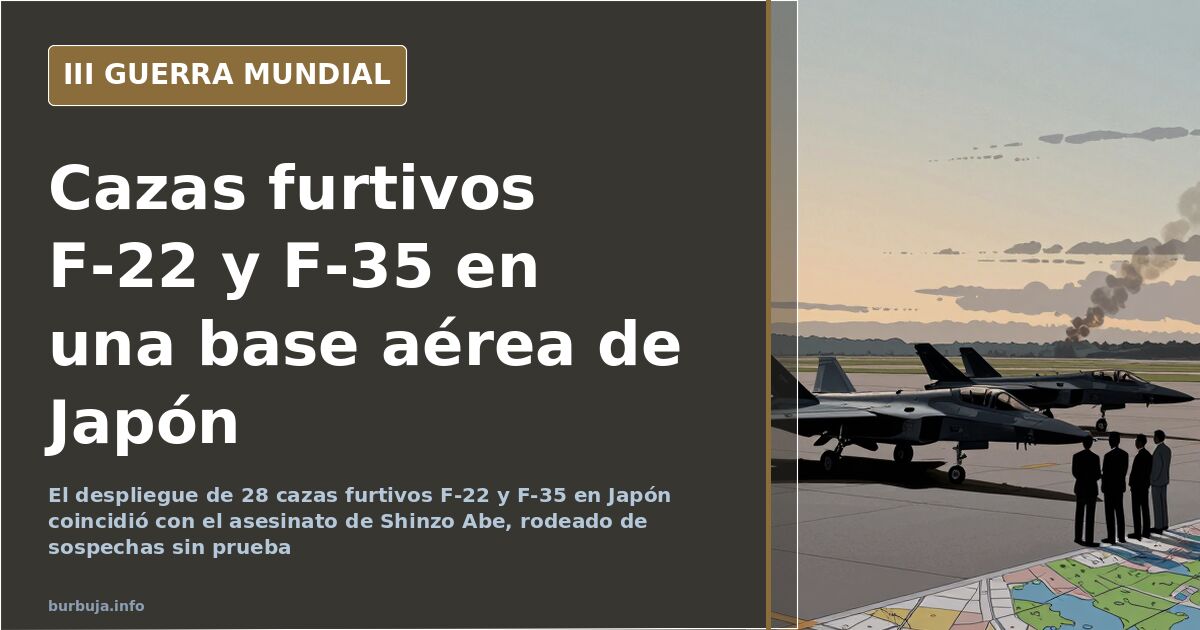 Cazas furtivos F-22 y F-35 alineados en una base aérea de Japón durante una demostración de poder aéreo conjunto