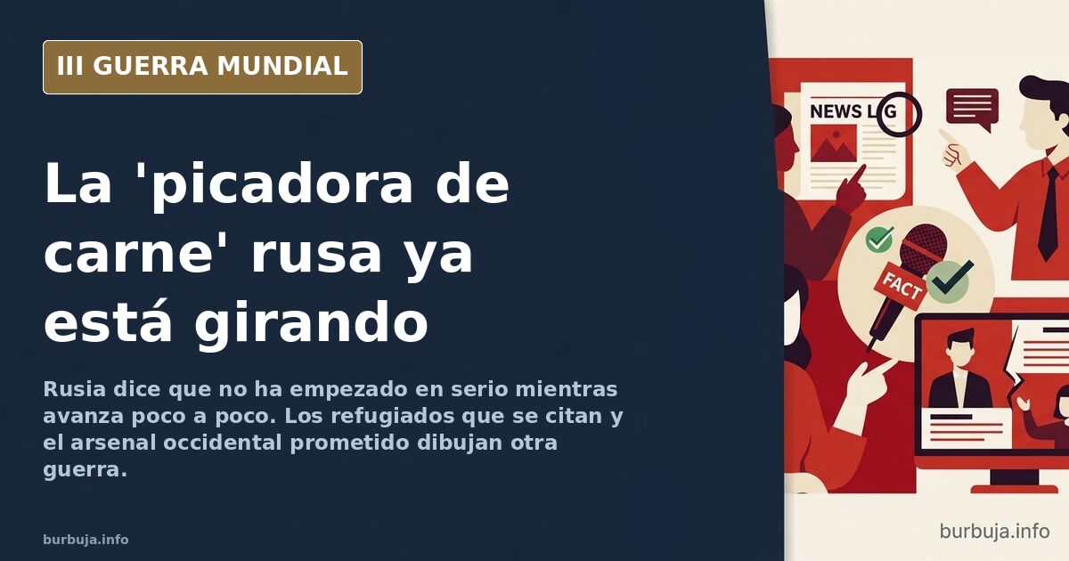 Ilustración documental desaturada del frente de la guerra de Ucrania con flechas de avance ruso sobre un mapa y siluetas de a