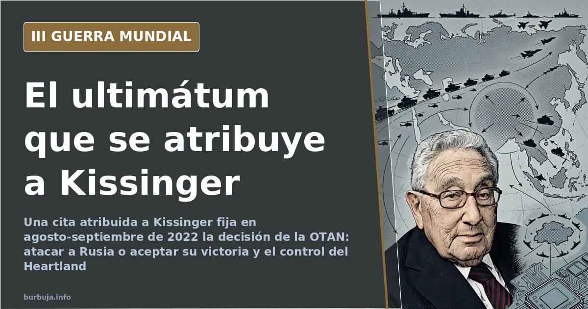 Mapa desaturado de Europa del Este con siluetas de equipamiento militar y humo lejano por el ultimátum atribuido a Kissinger