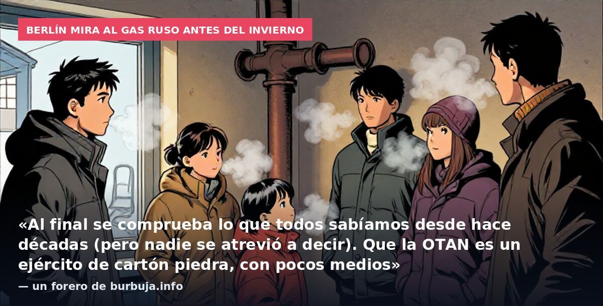Berlín mira al gas ruso antes del invierno: «Al final se comprueba lo que todos sabíamos desde hace décadas (pero nadie se atrevió a decir). Que la OTAN es un ejército de cartón piedra, con pocos medios» — un forero de burbuja.info