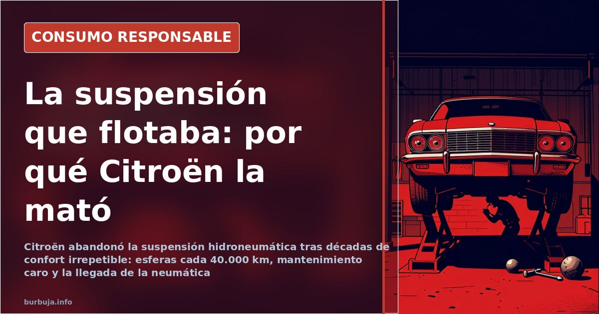 Citroën clásico con suspensión hidroneumática elevado sobre sus ruedas en un taller