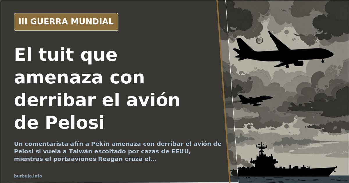 Ilustración documental desaturada de un portaaviones y cazas sobre un mapa del Mar del Sur de China con el estrecho de Taiwán