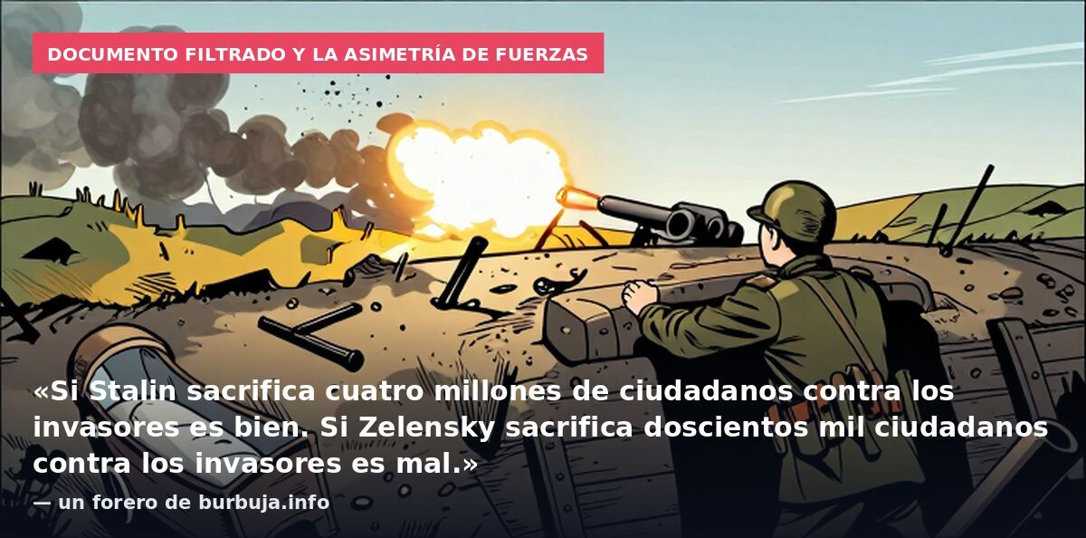 Documento filtrado y la asimetría de fuerzas: «Si Stalin sacrifica cuatro millones de ciudadanos contra los invasores es bien. Si Zelensky sacrifica doscientos mil ciudadanos contra los invasores es mal.» — un forero de burbuja.info