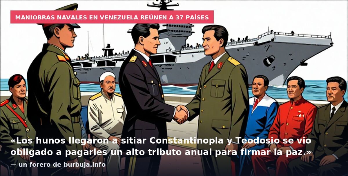 Maniobras navales en Venezuela reúnen a 37 países: «Los hunos llegaron a sitiar Constantinopla y Teodosio se vio obligado a pagarles un alto tributo anual para firmar la paz.» — un forero de burbuja.info