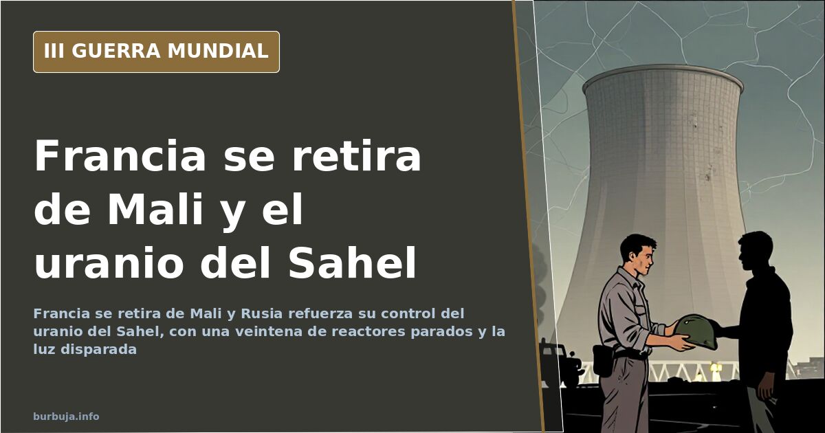 Mapa del Sahel y silueta de un reactor nuclear francés parado