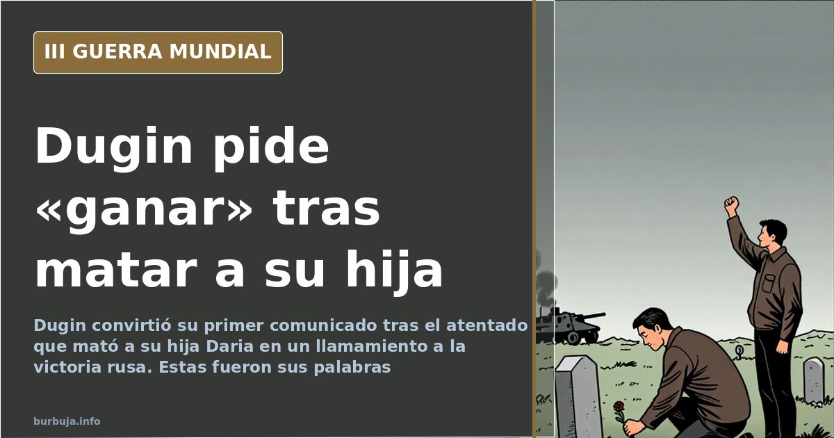 Retrato en tonos desaturados del ideólogo Alexander Dugin junto a un mapa de Eurasia y siluetas de vehículos militares