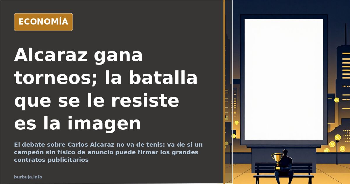 Ilustración editorial de un tenista con trofeo junto a gráficas de ingresos publicitarios y siluetas de marcas genéricas en a