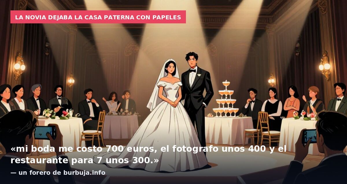 La novia dejaba la casa paterna con papeles: «mi boda me costo 700 euros, el fotografo unos 400 y el restaurante para 7 unos 300.» — un forero de burbuja.info